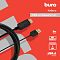 Фото-2 Видеокабель Buro HDMI–DisplayPort с USB-A, 2 м, крупный план коннекторов на графическом фоне; видны штекер DisplayPort, штекер USB-A и часть кабеля, на макете указано дополнительное питание USB-A; изображение помогает понять назначение третьего разъёма для страницы переходного кабеля.