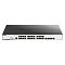 Фото-3 Коммутатор D-Link DGS-3000-28LP, фронтальный вид; показана передняя панель с консольным портом слева, тремя блоками сетевых портов RJ-45 и четырьмя uplink-портами справа; такой кадр важен для страницы товара как прямой вид интерфейсов.