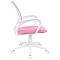 Фото-3 Кресло для операторов Бюрократ CH-W695NLT, розовое, вид сбоку. Видны изогнутая спинка, белые подлокотники и база, розовое сиденье с округлым передним краем и ролики в белом корпусе. Фото дополняет карточку товара, показывая профиль кресла и высоту посадочной части.