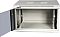Фото-4 Настенный шкаф LANMASTER Pro 12U 600&times;600 мм, серый, фронтальный вид с открытой стеклянной дверцей. Видны 19-дюймовые монтажные направляющие, внутренний отсек, затемнённая дверца на петлях и верхняя вентиляционная перфорация. Снимок на белом фоне для карточки товара, показывает доступ к оборудованию внутри шкафа.