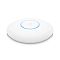 Фото-4 Точка доступа Wi-Fi Ubiquiti UniFi 6 Pro (U6 Pro), вид сверху под низким углом: круглый белый корпус, синее кольцо-индикатор и выемка на боковой кромке; помогает представить размещение устройства и видимость индикации на странице товара.