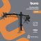 Фото-4 Кронштейн для мониторов Buro M052, промо-изображение модели на сером фоне. Видна двойная настольная стойка с двумя VESA-площадками и центральной колонной, рядом размещены обозначения модели и совместимости по VESA. Фото помогает быстро сопоставить модель и формат крепления на странице товара.