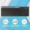 Фото-21 Клавиатура A4Tech Fstyler FBK25 Black, информационный постер с иконками: сверху показана клавиатура, ниже подписи о двух режимах подключения, дополнительной цветной панели и бесшумном нажатии; графика на голубовато-сером фоне для карточки товара, показывает ключевые особенности модели.