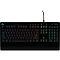 Фото-4 Клавиатура Logitech G213 Prodigy, вид сверху; показаны полноразмерная раскладка, выделенный цифровой блок, отдельные мультимедийные клавиши в правом верхнем углу и RGB-подсветка по зонам; изображение важно для страницы товара, потому что показывает расположение клавиш и верхнюю панель.