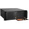 Фото-2 Корпус ExeGate Pro 4U4021S rack, вид спереди слева с открытой дверцей: блок фронтальных отсеков, вертикальная панель с USB и аудиоразъёмами, индикаторы и кнопки, дверца откинута вниз; на белом фоне для карточки товара, чтобы показать элементы управления и доступ к отсекам спереди.