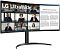 Фото-2 Монитор LG 34WR55QK-B, фронтальный ракурс слева. Чёрный изогнутый корпус с тонкими рамками, центральная цилиндрическая стойка и дугообразное основание; на экране окно видеозвонка и текстовый документ. Важно для страницы товара как ракурс, показывающий ширину и кривизну экрана.