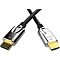 Фото-2 Видео кабель VCOM HDMI M/HDMI M CG862 1,5 м, вид перекрещенных штекеров HDMI; металлические серебристые корпуса, чёрные вводы кабеля и позолоченные наконечники, для карточки товара с демонстрацией конструкции обоих концов.