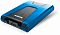 Фото-2 Внешний HDD ADATA HD650 1TB, вид под углом со стороны разъёма; синий корпус с резиновыми боковыми накладками, центральная вставка с текстурой под карбон и логотип ADATA, разъём Micro-B USB 3.0 на торце