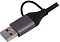 Фото-16 USB‑Ethernet адаптер DIGMA DLA‑GEUC01 — крупный план USB‑A штекера с синей вставкой и резиновым уплотнением кабеля; рядом виден короткий вывод для USB‑C, что важно для понимания конструкции подключения.