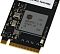 Фото-5 SSD AMD Radeon M.2 2280 R3MP30240G8 240 GB, крупный план со стороны разъёма и контроллера. На фото показаны золотистые контакты M.2, серый контроллер, кварцевый резонатор, мелкие элементы обвязки и край белой наклейки. Изображение важно для страницы товара, потому что показывает интерфейсную часть и электронные компоненты модуля.